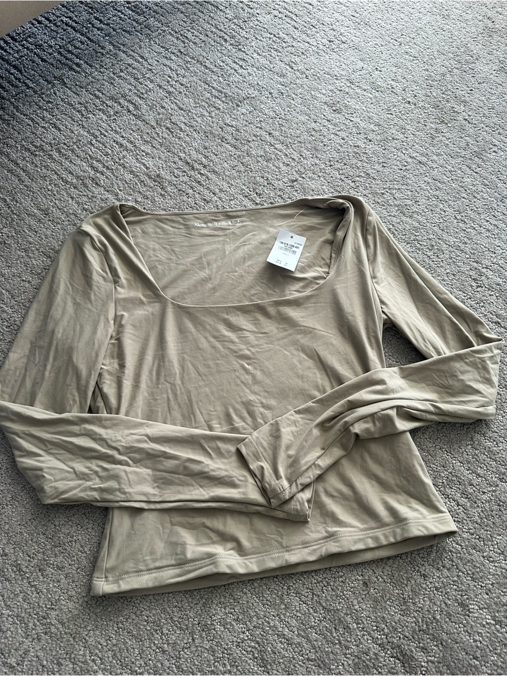 Abercrombie & Fitch Taupe Long Sleeve Scoop Neck Top